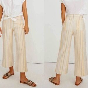 Madewell Emmett High Rise Wide Leg Crop Pants Cream Yellow Blue Stripe size 26